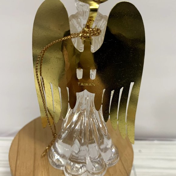 Vintage Taiwan Gold Tone Clear Acrylic Angel Figure Ornament - Picture 4 of 6